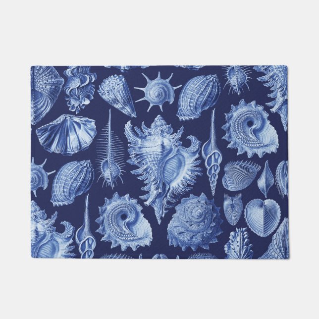Vintage Seashells Blue Doormat (Front)