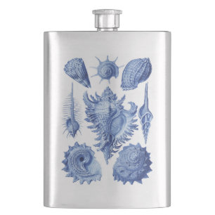 Vintage Seashells Blue Hip Flask