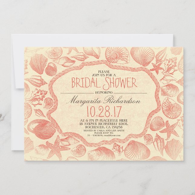 vintage seashells nautical beach bridal shower invitation (Front)