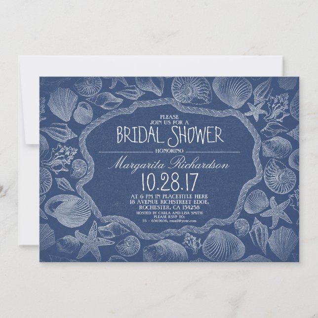 vintage seashells nautical beach bridal shower invitation (Front)