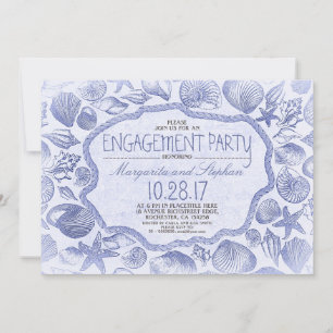 vintage seashells nautical beach engagement party invitation
