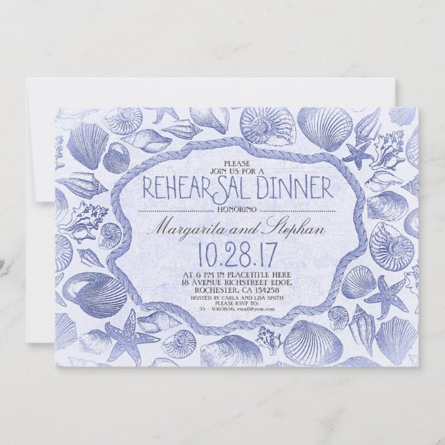 vintage seashells nautical beach rehearsal dinner invitation (Front)