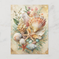 Vintage Seashells Starfish Ocean Beach Coastal 