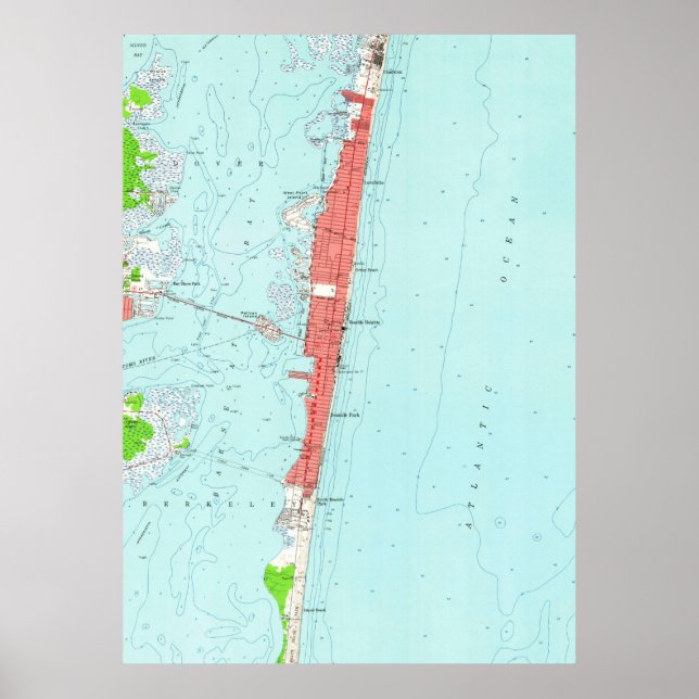 Vintage Seaside Heights NJ Map (1953) Poster (Front)