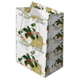 Vintage Seasons Greetings Christmas Medium Gift Bag