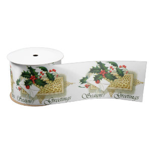 Vintage Seasons Greetings Christmas Satin Ribbon