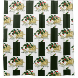 Vintage Seasons Greetings Christmas Shower Curtain