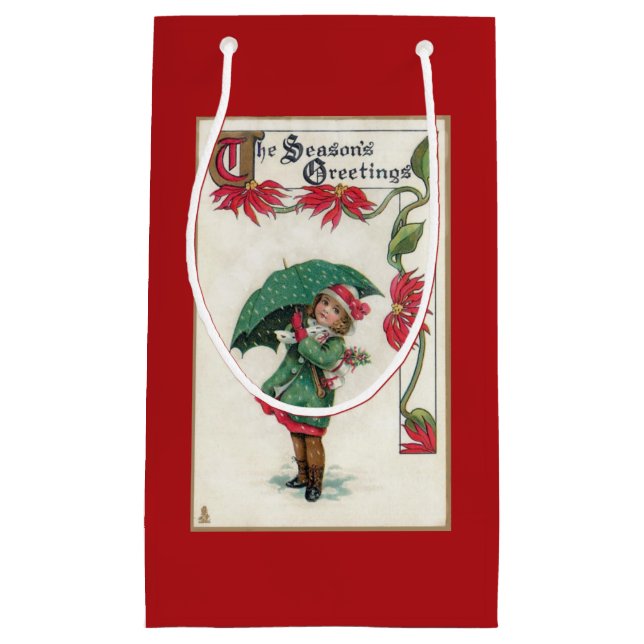 Vintage Season's Greetings Girl Small Gift Bag (Front)