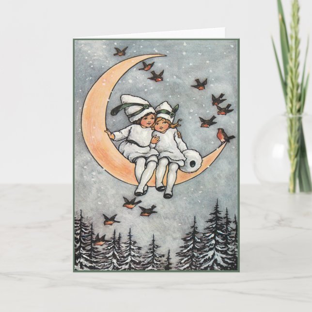 Vintage Seasons Greetings Tender Hearts Holiday Card (Front)