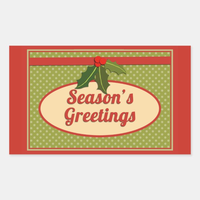 Vintage Season's Greetings with Holly Rectangular Sticker (Front)