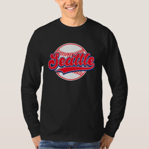 Vintage Seattle Cityscape Baseball  For Men Women  T-Shirt