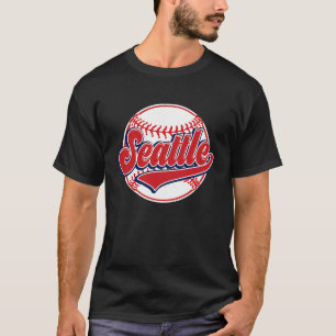 Vintage Seattle Cityscape Baseball Player and Fan T-Shirt