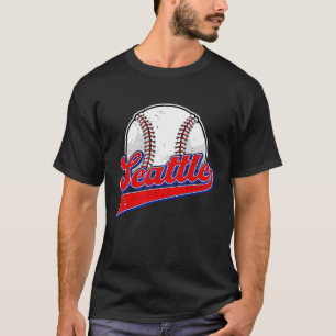 Vintage Seattle Cityscape Baseball Player and Fan T-Shirt