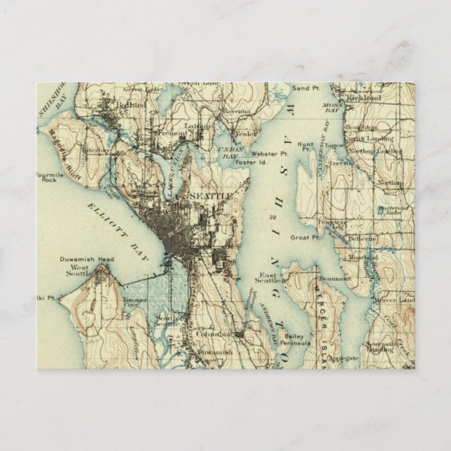 Vintage Seattle Map Postcard (Front)