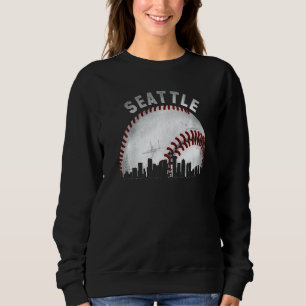 Vintage Seattle Skyline City Baseball Sweatshirt
