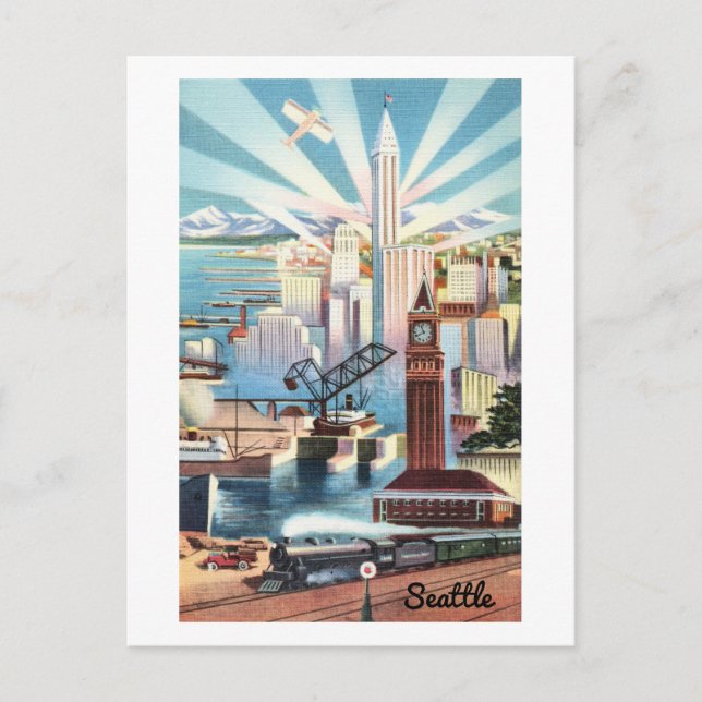 Vintage Seattle Skyline Travel Postcard (Front)