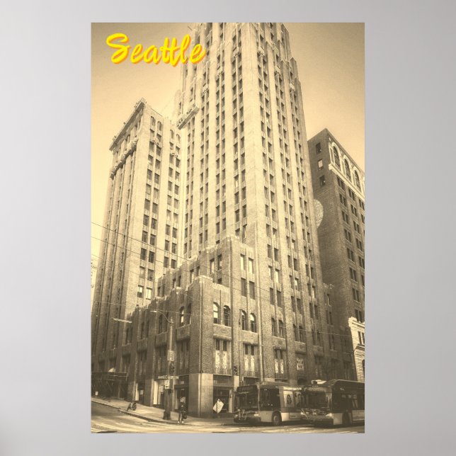 Vintage Seattle Tall Brick Building Poster (Front)