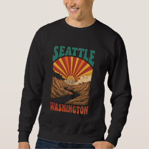 Vintage Seattle Washington Mountains and Sunset Re Sweatshirt