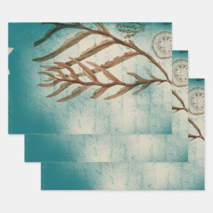 Vintage Seaweed on Teal Wrapping Paper Sheet