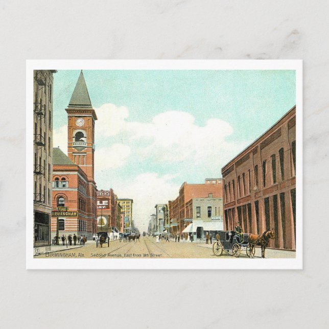 Vintage Second Avenue in Birmingham, Alabama Postcard (Front)