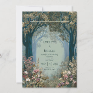 Vintage Secret Garden Mauve and Teal Wedding Invitation