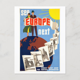 Vintage "See Europe Next" Travel Poster Postcard