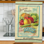 Vintage Seed Catalogue  Cream Kitchen Towel<br><div class="desc">Personalise this garden vegetable theme kitchen towel with your own text. Printed with a colourful vintage seed catalogue cover image on a cream colour background and trimmed with mint green border. Designed with room for your name or other text phrase in stylised typography. See more towels and many other coordinating...</div>