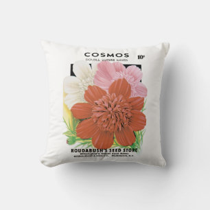 Vintage Seed Packet Art, Cosmos Garden Flowers Cushion