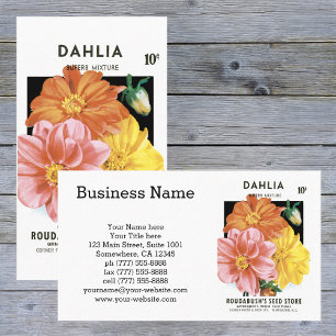 Vintage Seed Packet Art, Dahlia Garden Flowers Business Card