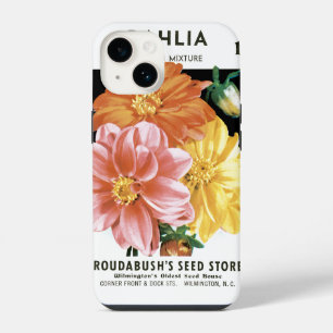 Vintage Seed Packet Art, Dahlia Garden Flowers iPhone 14 Case