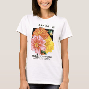 Vintage Seed Packet Art, Dahlia Garden Flowers T-Shirt