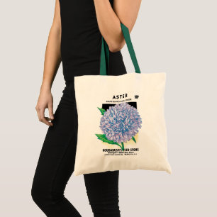 Vintage Seed Packet Art, Purple Aster Flowers Tote Bag