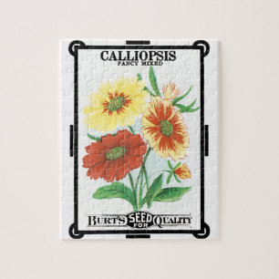Vintage Seed Packet Label Art, Calliopsis Flowers Jigsaw Puzzle