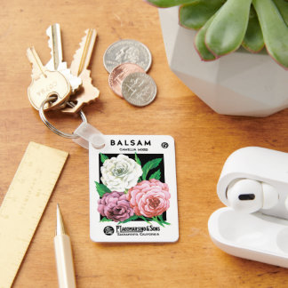 Vintage Seed Packet Label Art, Camellia Flowers Key Ring