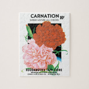 Vintage Seed Packet Label Art, Carnations Flowers Jigsaw Puzzle