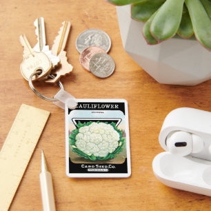 Vintage Seed Packet Label Art, Cauliflower Veggies Key Ring