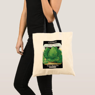 Vintage Seed Packet Label Art, Green Cabbage Tote Bag