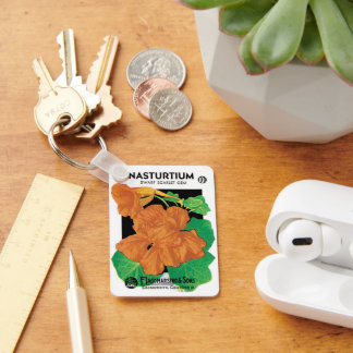 Vintage Seed Packet Label Art, Nasturtium Flowers Key Ring