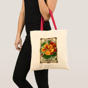 Vintage Seed Packet Label Art, Nasturtium Flowers Tote Bag