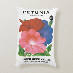 Vintage Seed Packet Label Art, Petunia Flowers Decorative Cushion