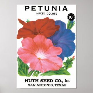 Vintage Seed Packet Label Art, Petunia Flowers Poster