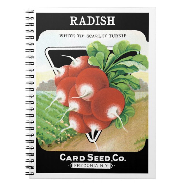 Vintage Seed Packet Label Art, Scarlet Radishes Notebook (Front)