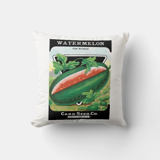 Vintage Seed Packet Label Art, Watermelons Fruit Cushion (Front)