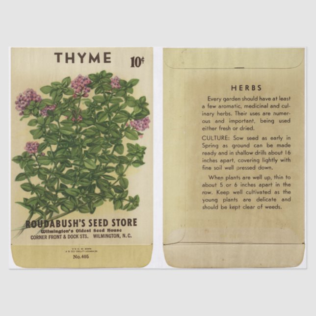 Vintage Seed Packet Thyme and Instructions Tissue Paper (Front)
