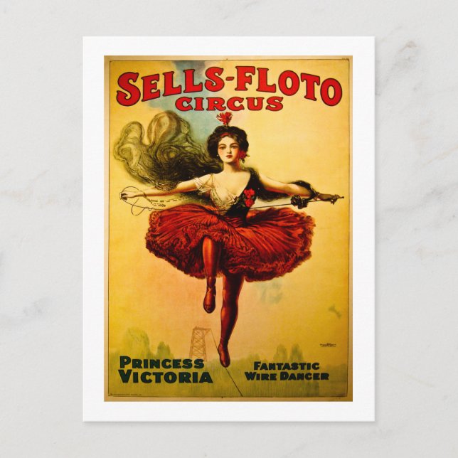 Vintage Sells-Floto Circus Poster Wire Walker Postcard (Front)
