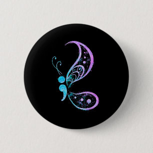 Vintage semicolon butterfly semi-colon tattoo 6 cm round badge