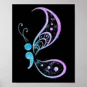 Vintage Semicolon Butterfly Semi-colon Tattoo Ment Poster