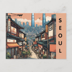 Vintage seoul south korea city travel street sky postcard