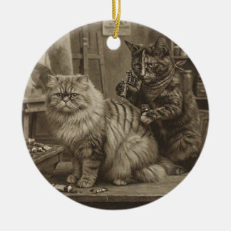 Vintage Sepia Cat Tattoo Artist – Funny Victorian Ceramic Tree Decoration