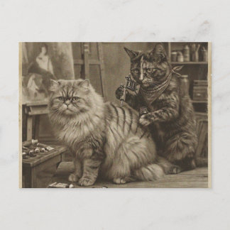 Vintage Sepia Cat Tattoo Artist – Funny Victorian Postcard